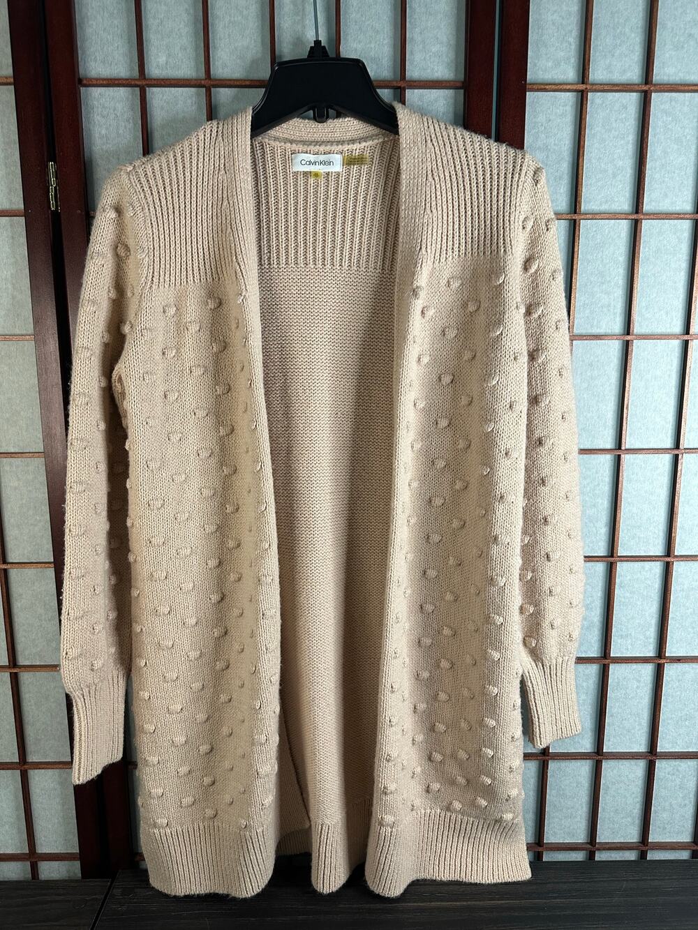 Calvin Klein open cardigan sweater size XS Dusty Rose with popcorn accent